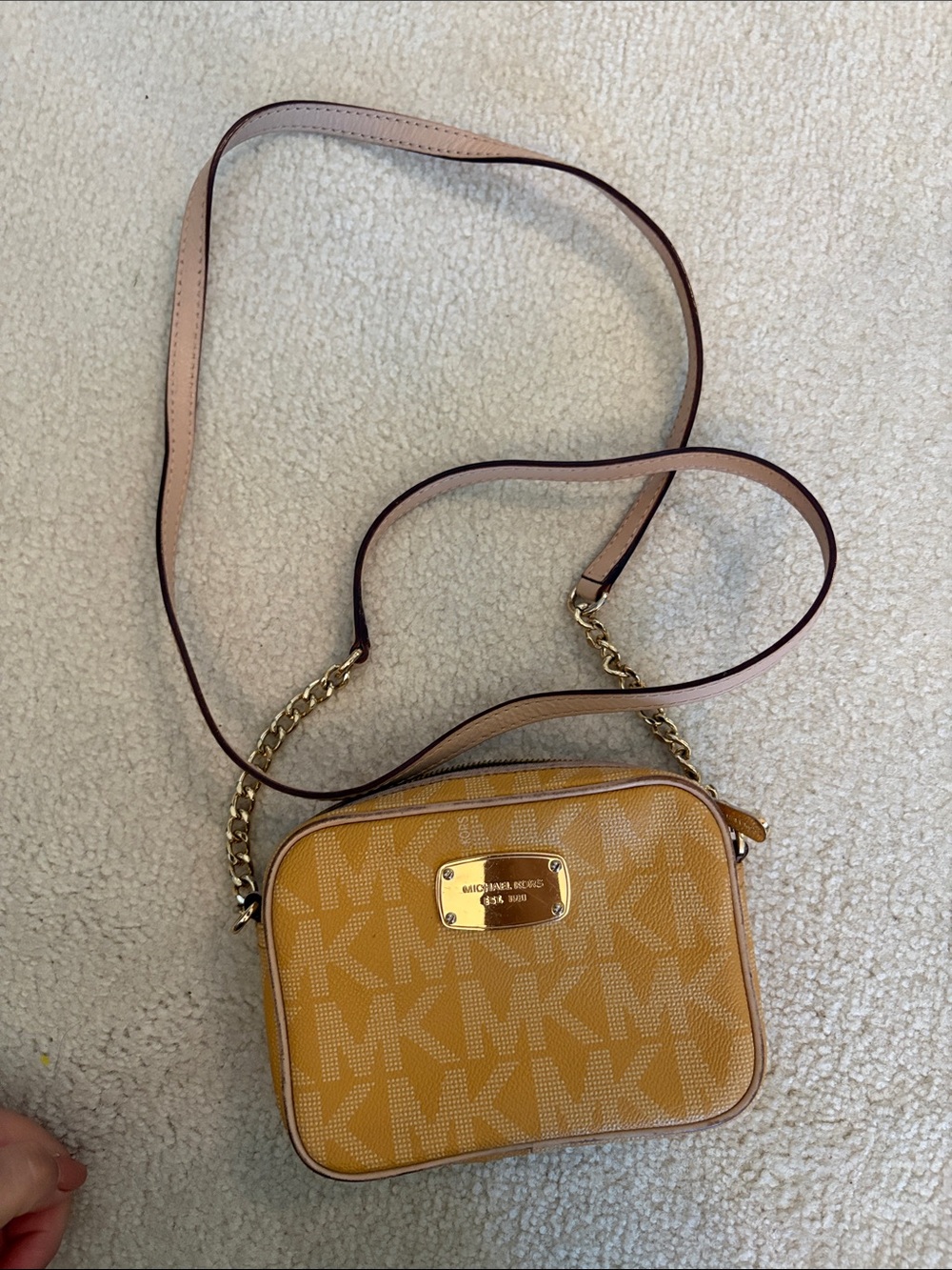 Michael Kors Mustard MK Logo Crossbody Bag with Gold Hardware